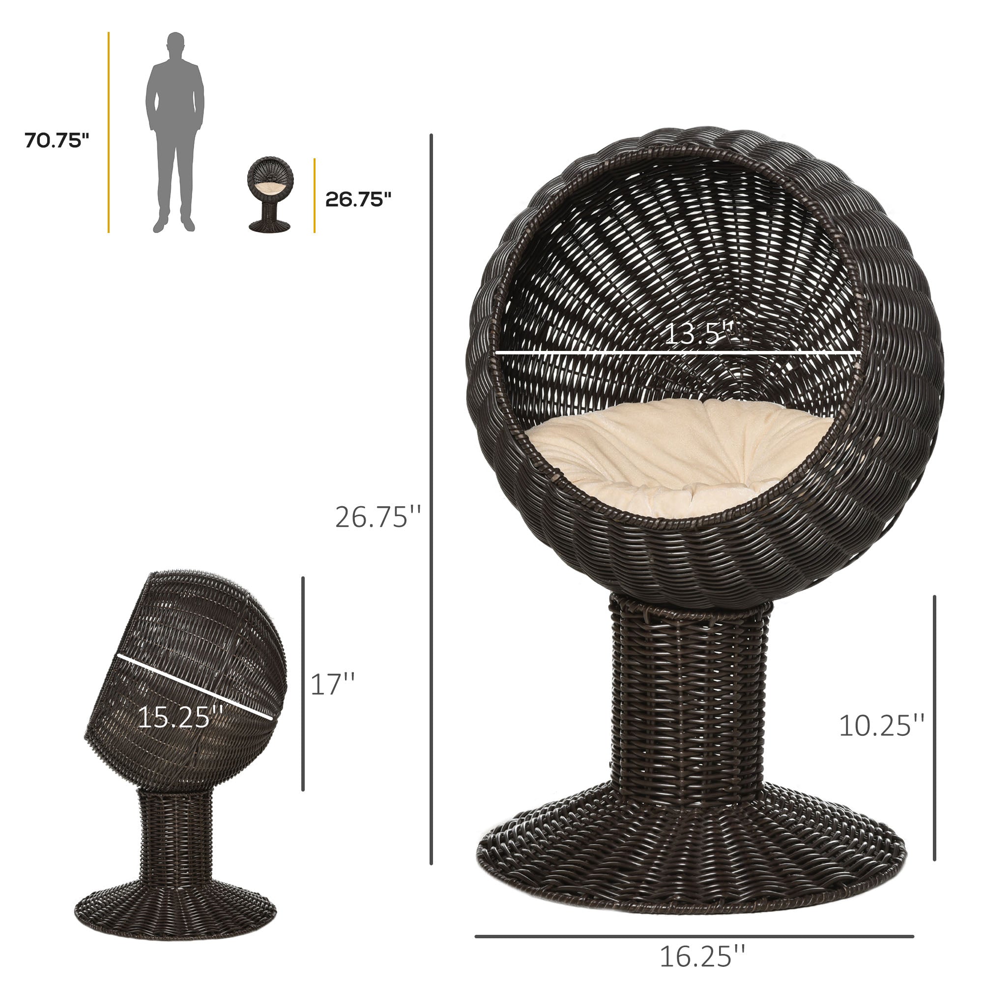 Elevated Cat Bed with Rotatable Egg Chair Pod, Cat Basket Bed with Thick Cushion,