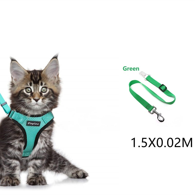 Escape Proof Cat Vest Harness And Car Seat Belt Adapter Adjustablppy