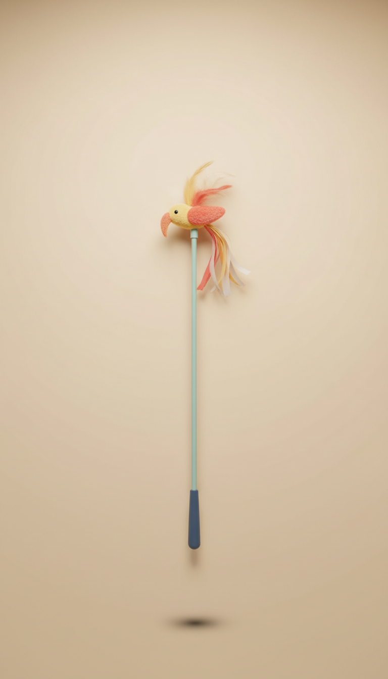 Interactive cat teaser wand with feather tip
