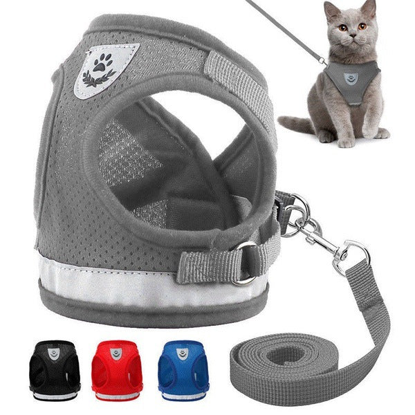 Breathable Mesh Dog Harness & Leash Set with Reflective Strip
