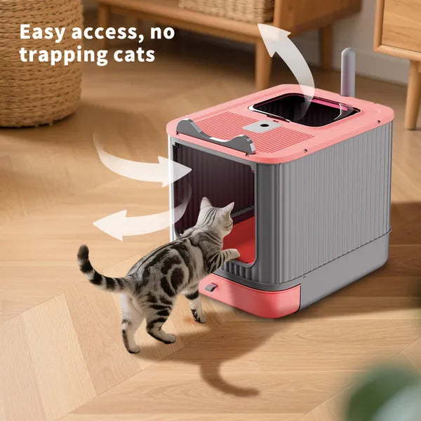 Elf Cat Litter Box, Dual-Entry Fully Enclosed, Odor-Free, Modern White, Easy Clean Drawer Tray