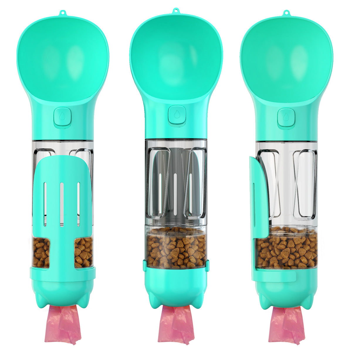 3-in-1 Portable Dog Water Bottle with Food Feeder & Poop Bag Dispenser