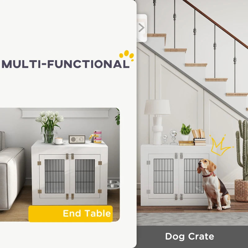 PawHut Dog Crate Furniture With 360 Rotatable Removable Dog Bowls,