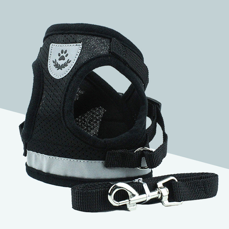 Breathable Mesh Dog Harness & Leash Set with Reflective Strip