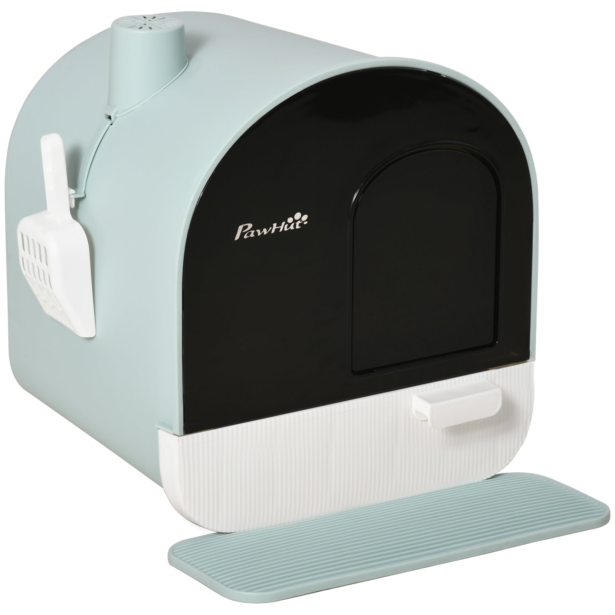 PawHut Hooded Cat Litter Box, Kitten Litter Tray, With Lid, Scoop, Filter, Flap Door