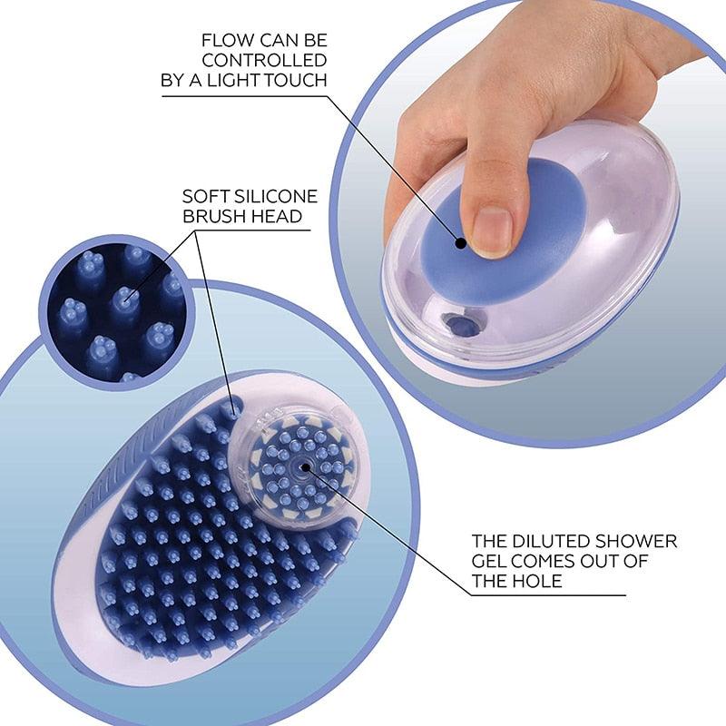Pet Dog Cat Bath Brush 2-in-1 Pet Massage Comb Soft Silicone Pet Shower Hair Grooming Comb Dog Cleaning Tool Pet Supplies Pet Brush Bath Massage Brush Shampoo Dispenser for Pet