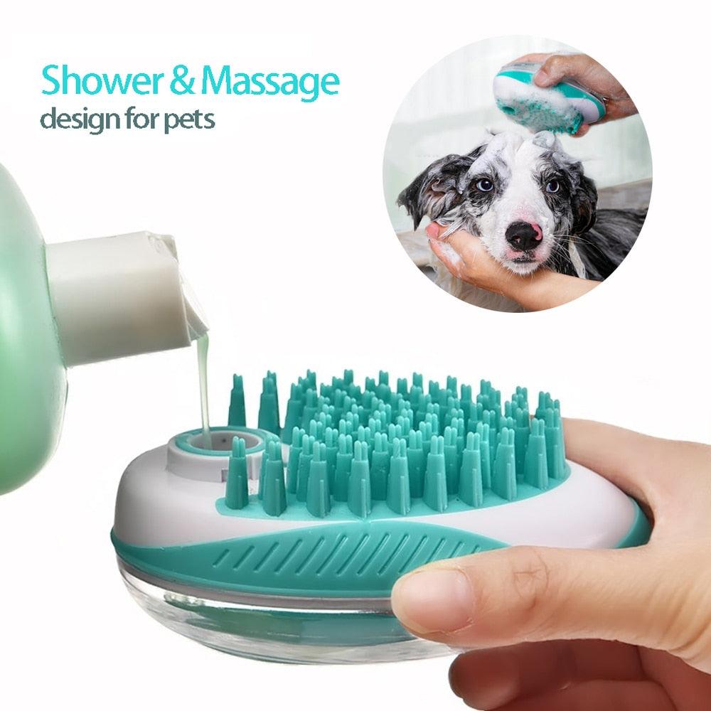 Pet Dog Cat Bath Brush 2-in-1 Pet Massage Comb Soft Silicone Pet Shower Hair Grooming Comb Dog Cleaning Tool Pet Supplies Pet Brush Bath Massage Brush Shampoo Dispenser for Pet