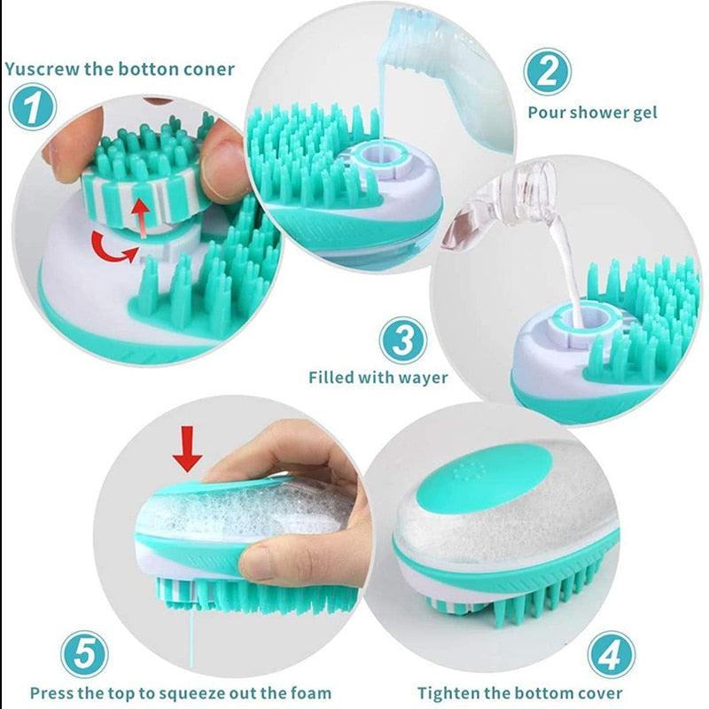 Pet Dog Cat Bath Brush 2-in-1 Pet Massage Comb Soft Silicone Pet Shower Hair Grooming Comb Dog Cleaning Tool Pet Supplies Pet Brush Bath Massage Brush Shampoo Dispenser for Pet