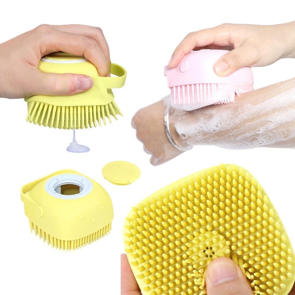 Pet Dog Cat Bath Brush 2-in-1 Pet Massage Comb Soft Silicone Pet Shower Hair Grooming Comb Dog Cleaning Tool Pet Supplies Pet Brush Bath Massage Brush Shampoo Dispenser for Pet
