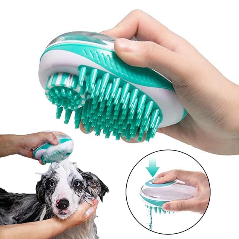 Pet Dog Cat Bath Brush 2-in-1 Pet Massage Comb Soft Silicone Pet Shower Hair Grooming Comb Dog Cleaning Tool Pet Supplies Pet Brush Bath Massage Brush Shampoo Dispenser for Pet