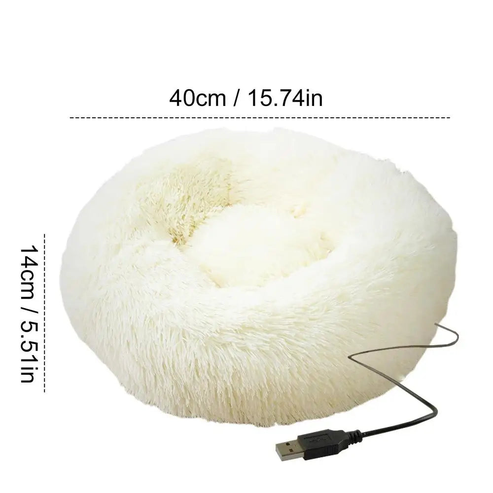 USB Heated Donut Pet Bed – Soft Plush Round Bed for Small & Medium Dogs and Cats