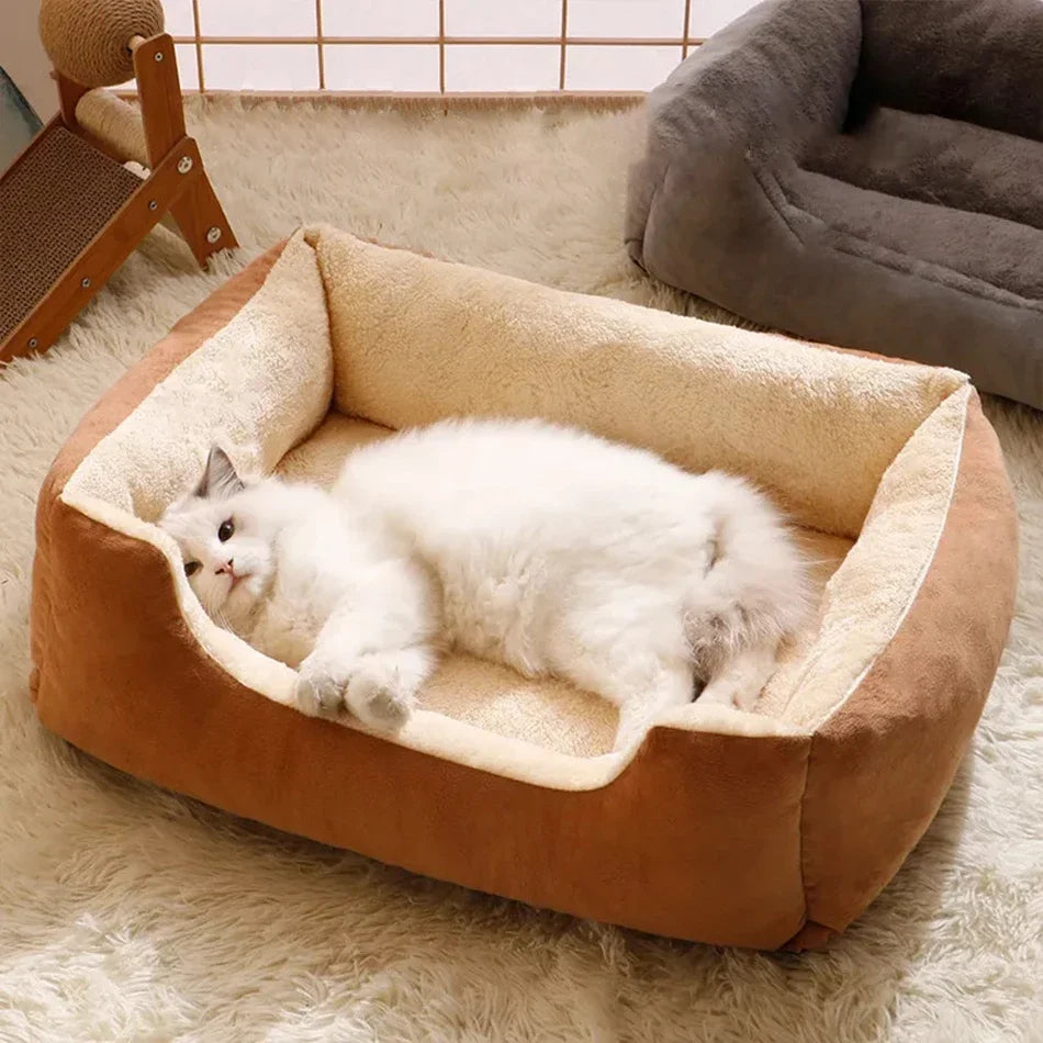 Plush Pet Cushion Bed – Soft Breathable Basket Bed for Cats & Dogs (S to XXL)