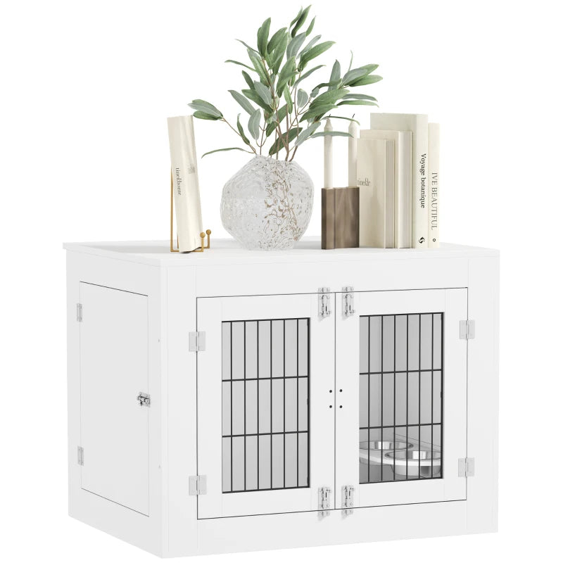 PawHut Dog Crate Furniture With 360 Rotatable Removable Dog Bowls,