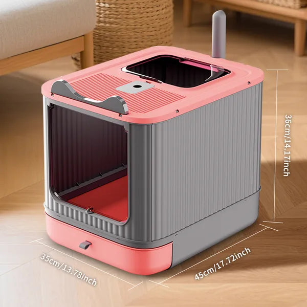 Elf Cat Litter Box, Dual-Entry Fully Enclosed, Odor-Free, Modern White, Easy Clean Drawer Tray
