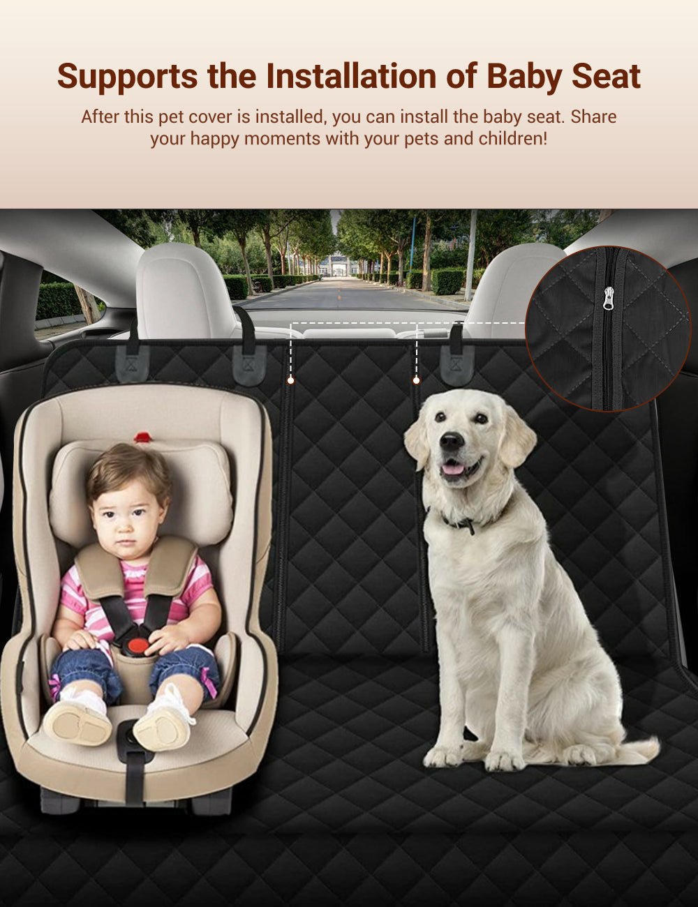 Dog Seat Cover With Double Zipper for Model 3/Y/S/X/Cybertrucks
