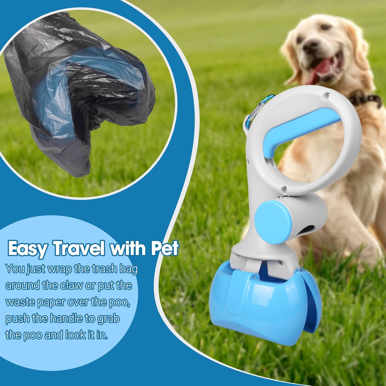 Pet Pooper Scooper For Dogs And Cats With Trash Bags Holder Non-Breakable High Strength Material Poop Scooper