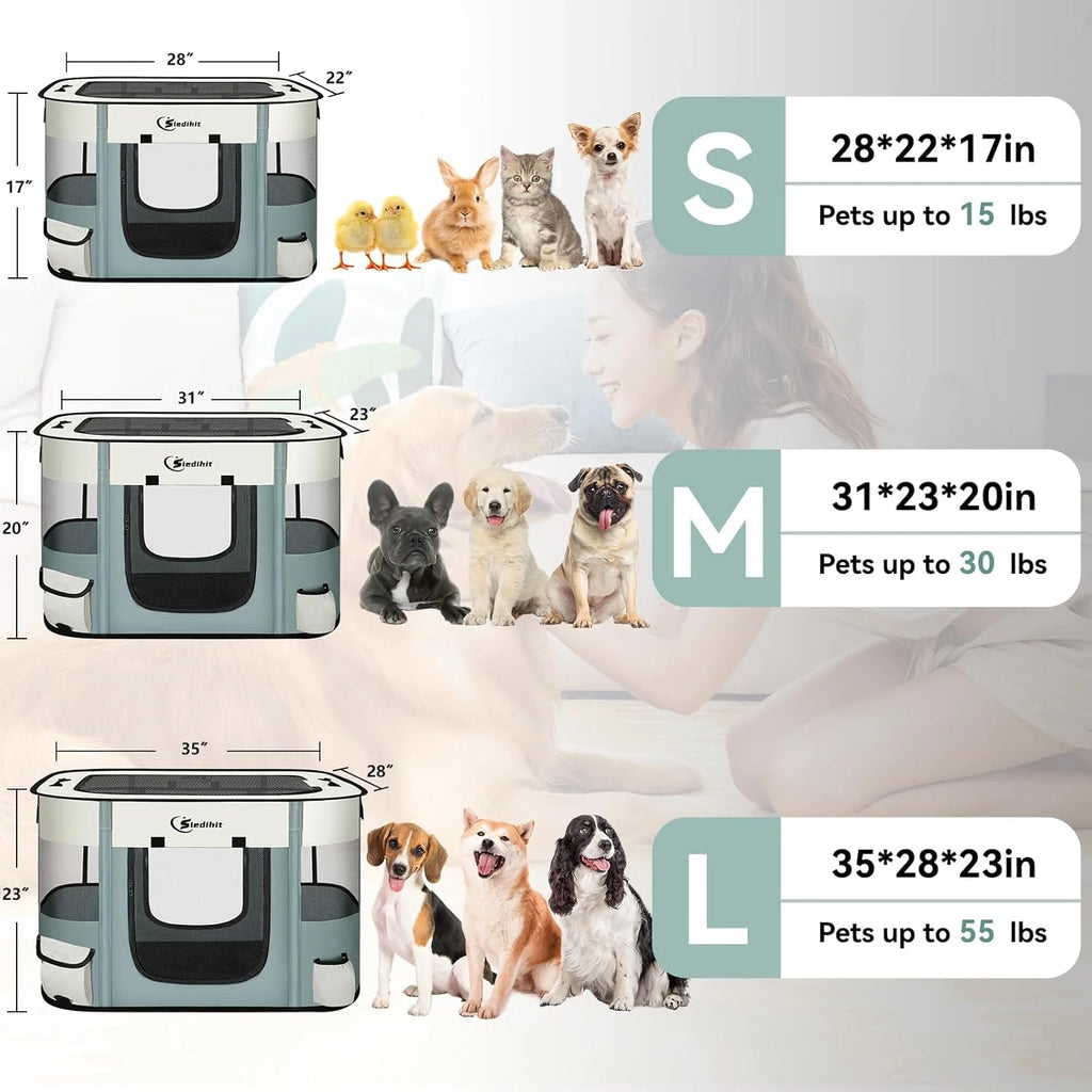 Dog Cat Playpen, Pet Puppy Portable Playpens for Outdoor Travel Crate, Indoor after Surgery Use, Foldable Dog Kennel Tent for Rabbit or Small Animals and Tent Stakes