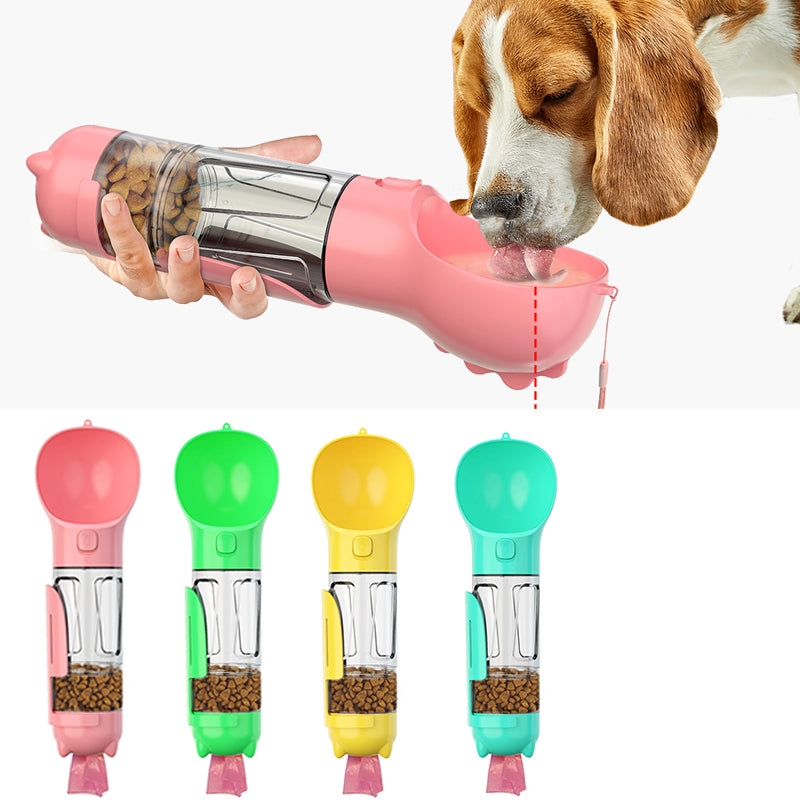 3-in-1 Portable Dog Water Bottle with Food Feeder &amp; Poop Bag Dispenser