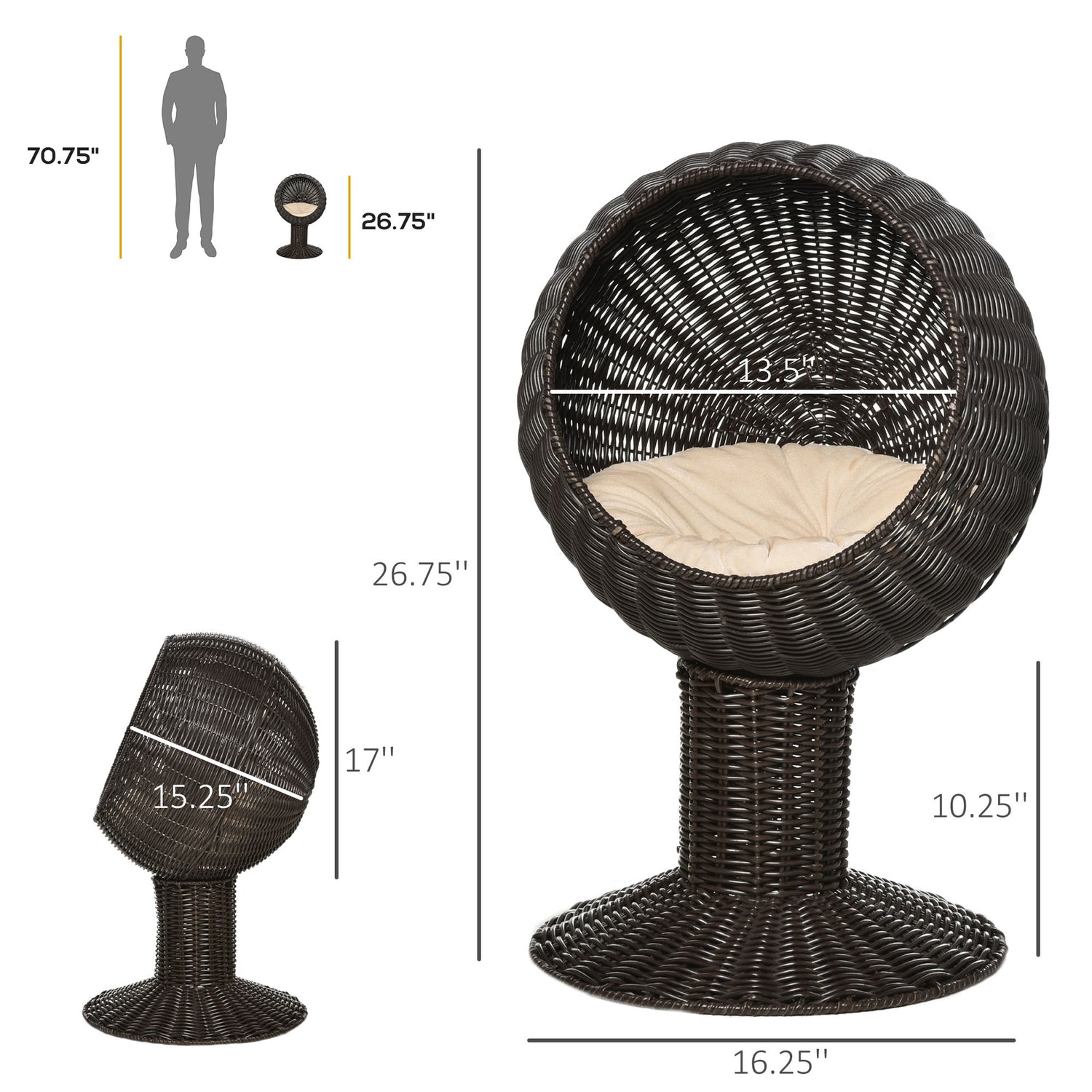 Elevated Cat Bed with Rotatable Egg Chair Pod, Cat Basket Bed with Thick Cushion,