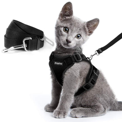 Escape Proof Cat Vest Harness And Car Seat Belt Adapter Adjustablppy