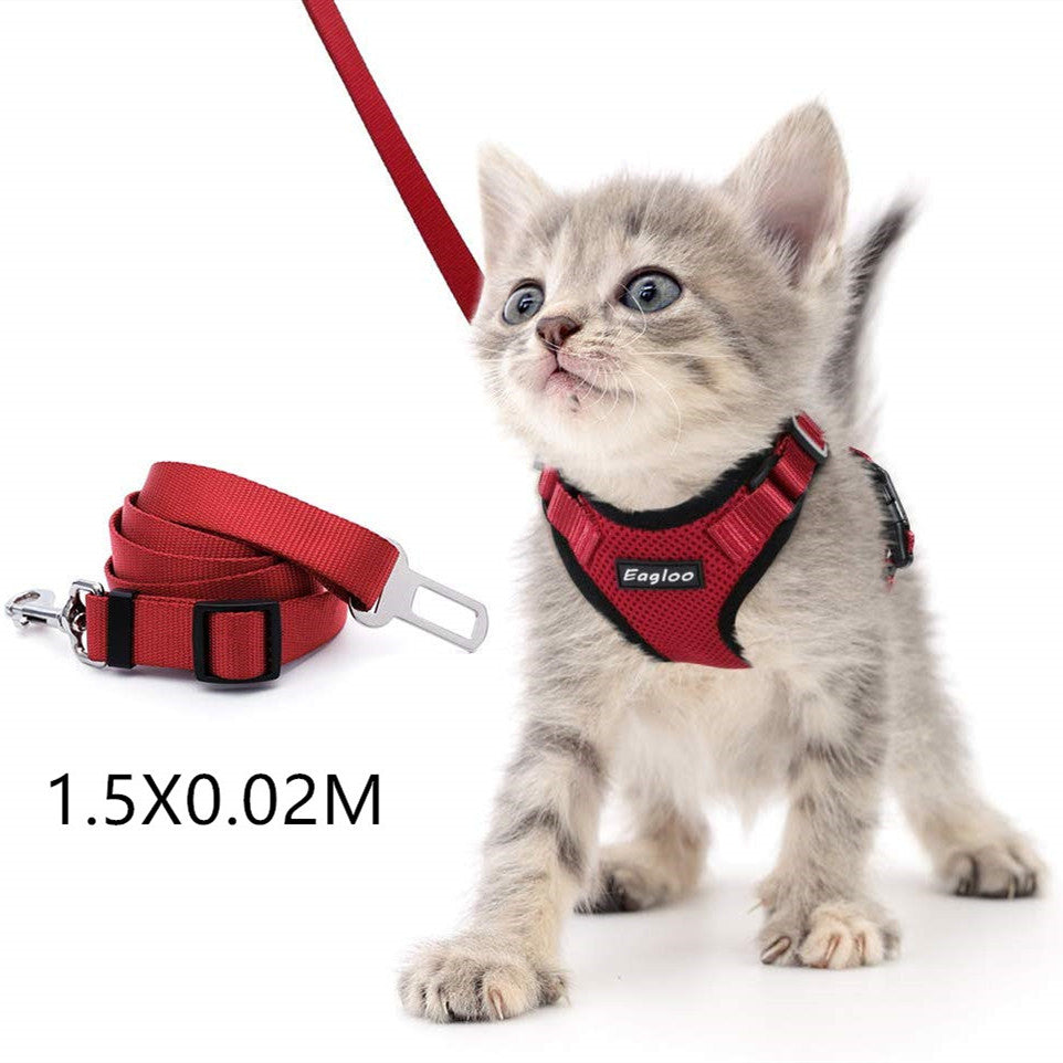Escape Proof Cat Vest Harness And Car Seat Belt Adapter Adjustablppy