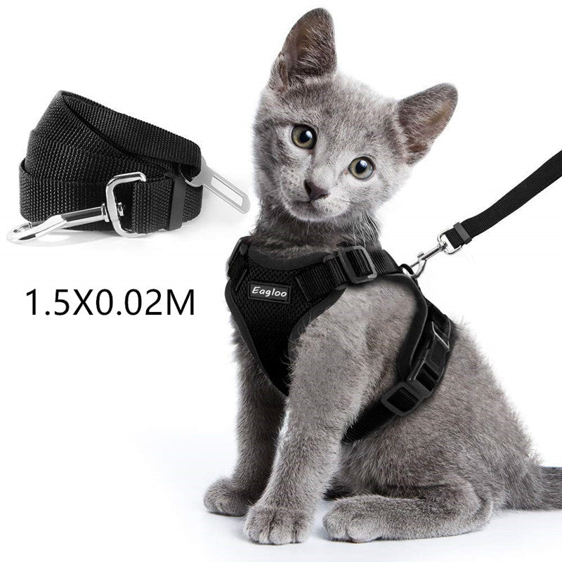 Escape Proof Cat Vest Harness And Car Seat Belt Adapter Adjustablppy