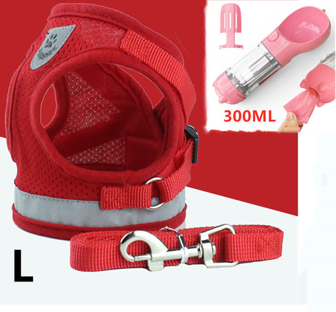 Breathable Mesh Dog Harness &amp; Leash Set with Reflective Strip