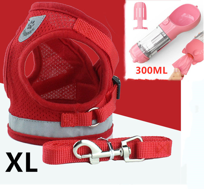Breathable Mesh Dog Harness &amp; Leash Set with Reflective Strip