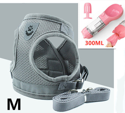 Breathable Mesh Dog Harness &amp; Leash Set with Reflective Strip