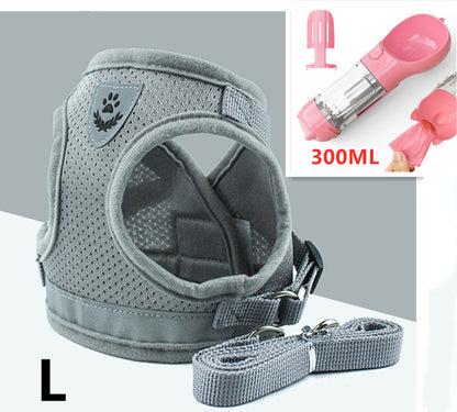 Breathable Mesh Dog Harness &amp; Leash Set with Reflective Strip