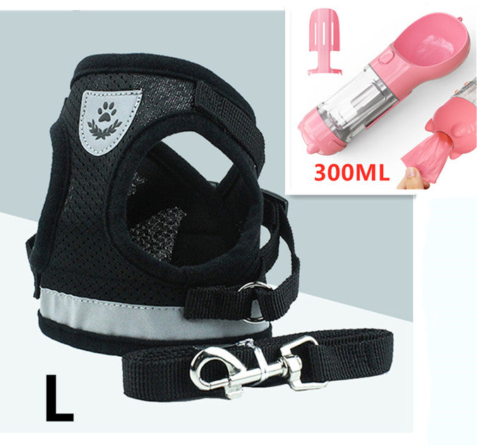 Breathable Mesh Dog Harness &amp; Leash Set with Reflective Strip