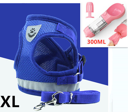Breathable Mesh Dog Harness &amp; Leash Set with Reflective Strip