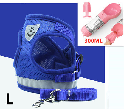 Breathable Mesh Dog Harness &amp; Leash Set with Reflective Strip