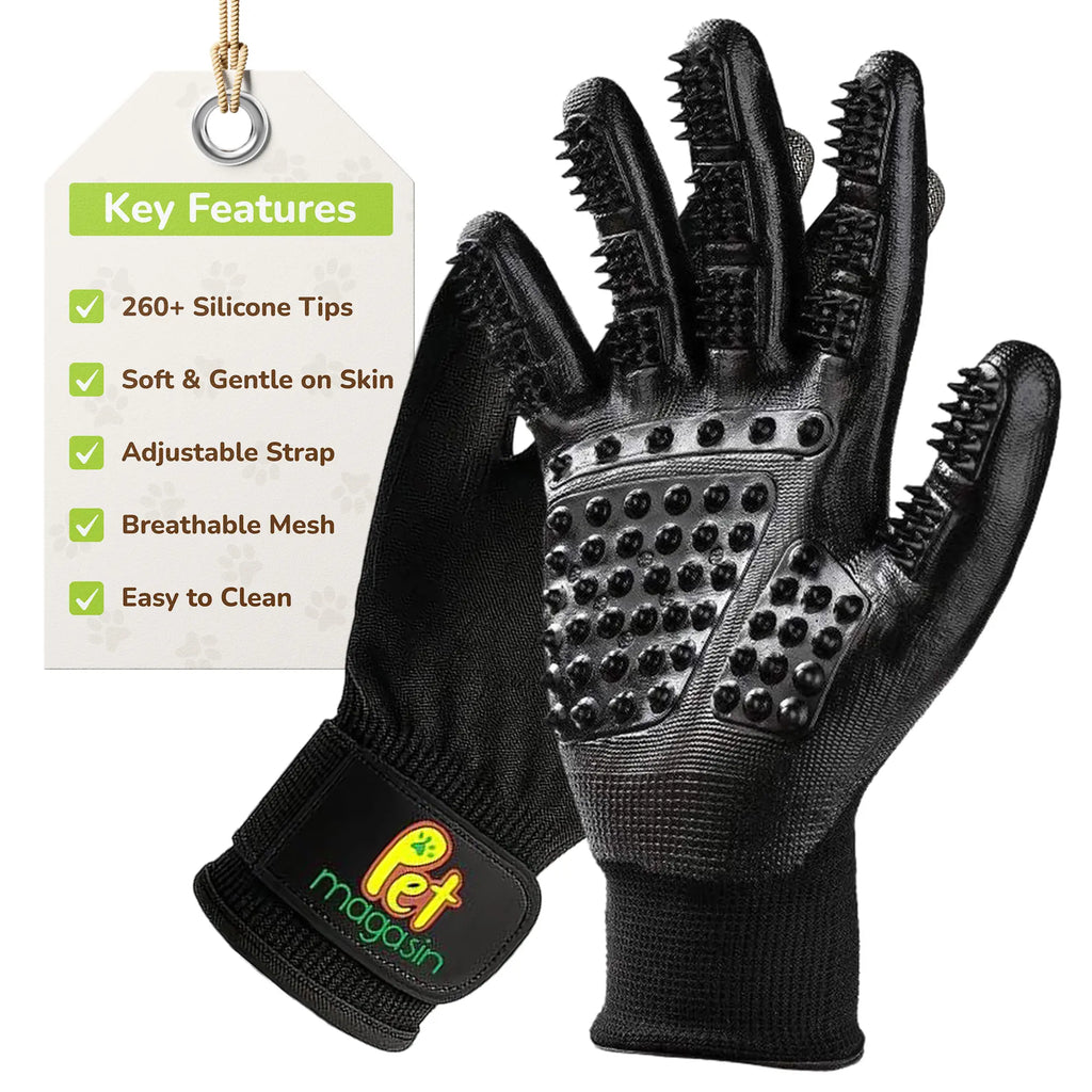 Pet Magasin Pet Grooming Gloves - Shedding & Bathing Mitts for Dogs Cats Horses & Other Animals with 260+ Silicone Tips Adjustable Velcro Straps & Ergonomic Design