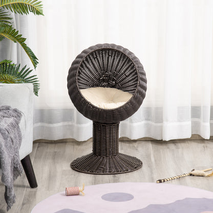 Elevated Cat Bed with Rotatable Egg Chair Pod, Cat Basket Bed with Thick Cushion,