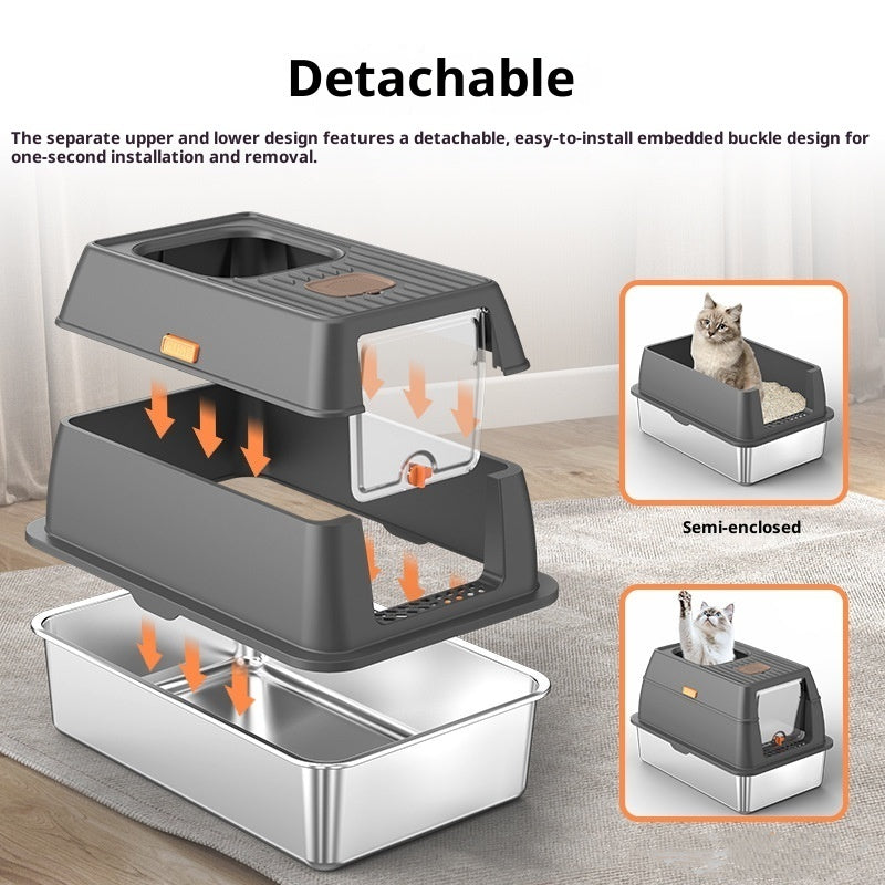 Large Anti-odor Fully Enclosed Stainless Steel Litter Box