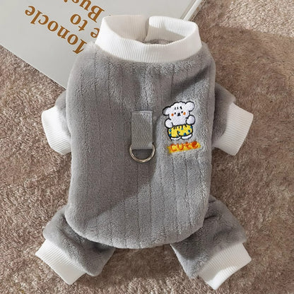 Autumn And Winter Warm Cartoon Dog Four-legged Coat, Bear Towing Fleece Coat, Cat Small Dog Bichon Frise Pet Dog Clothes