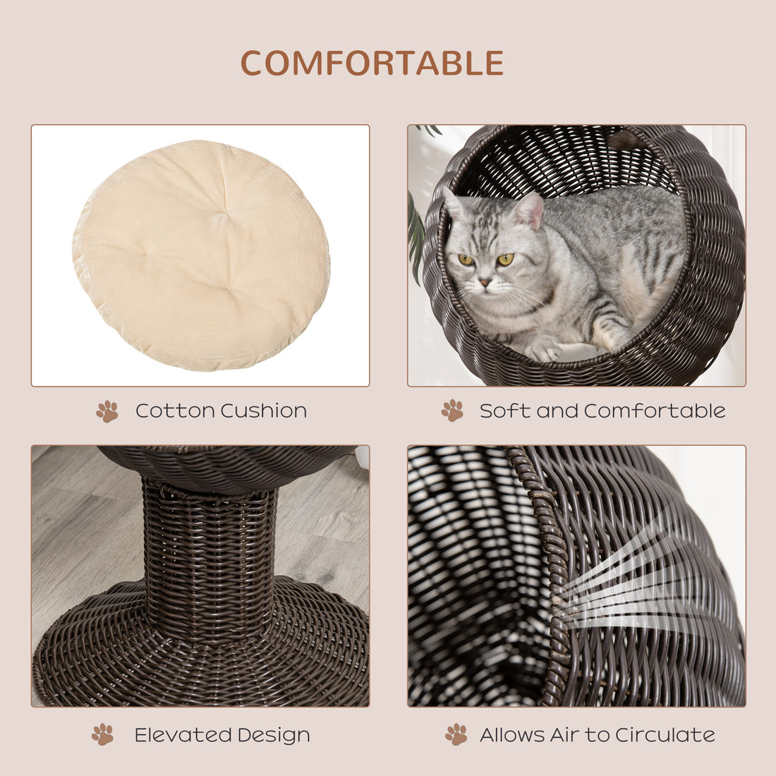 Elevated Cat Bed with Rotatable Egg Chair Pod, Cat Basket Bed with Thick Cushion,
