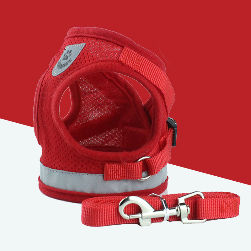 Breathable Mesh Dog Harness &amp; Leash Set with Reflective Strip