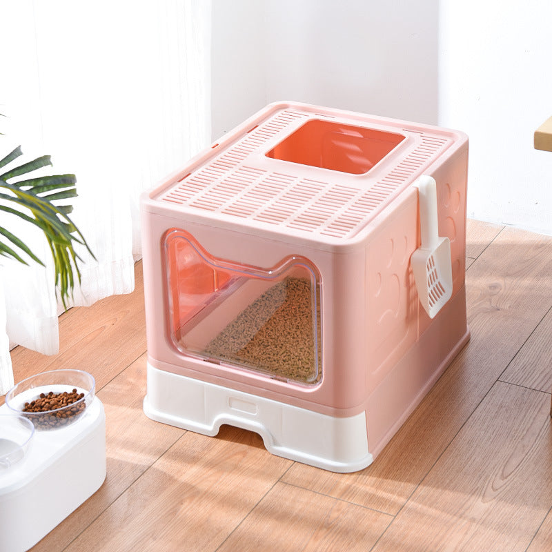 Foldable Enclosed Cat Litter Box with Odor Control