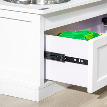 Large Elevated Dog Bowls with Storage Drawer Containing