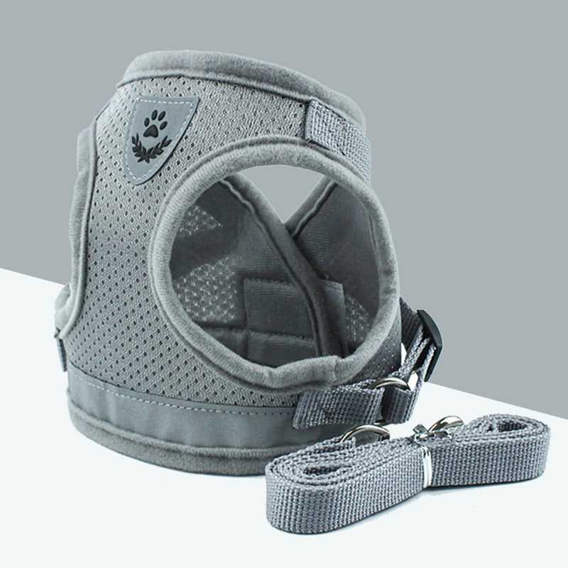 Breathable Mesh Dog Harness &amp; Leash Set with Reflective Strip