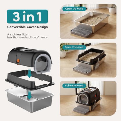 Double-entry Convertible Lid Cat Litter Box