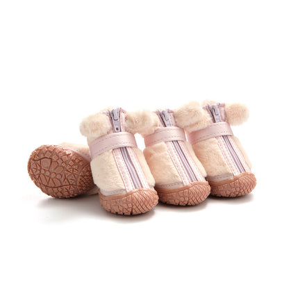 Winter Dog Shoes Plush Dog Booties Cute Ear Decoration Paw Protectors For Outdoor