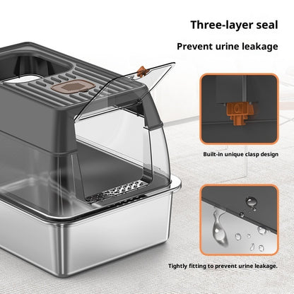 Large Anti-odor Fully Enclosed Stainless Steel Litter Box