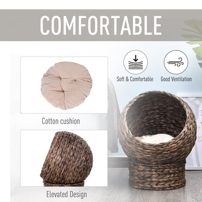 Handwoven Elevated Cat Bed with Rotating Basket and Soft Cushion,
