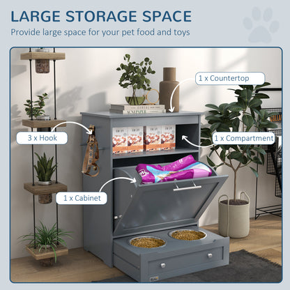 PawHut Pet Feeder Station, Dog, Cat Storage Container, With Raised Bowls,