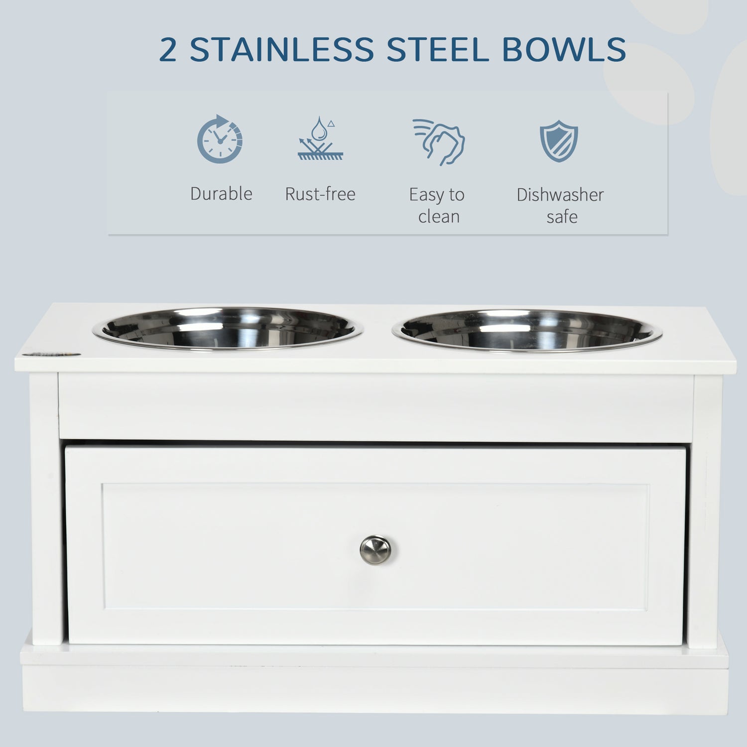 Large Elevated Dog Bowls with Storage Drawer Containing