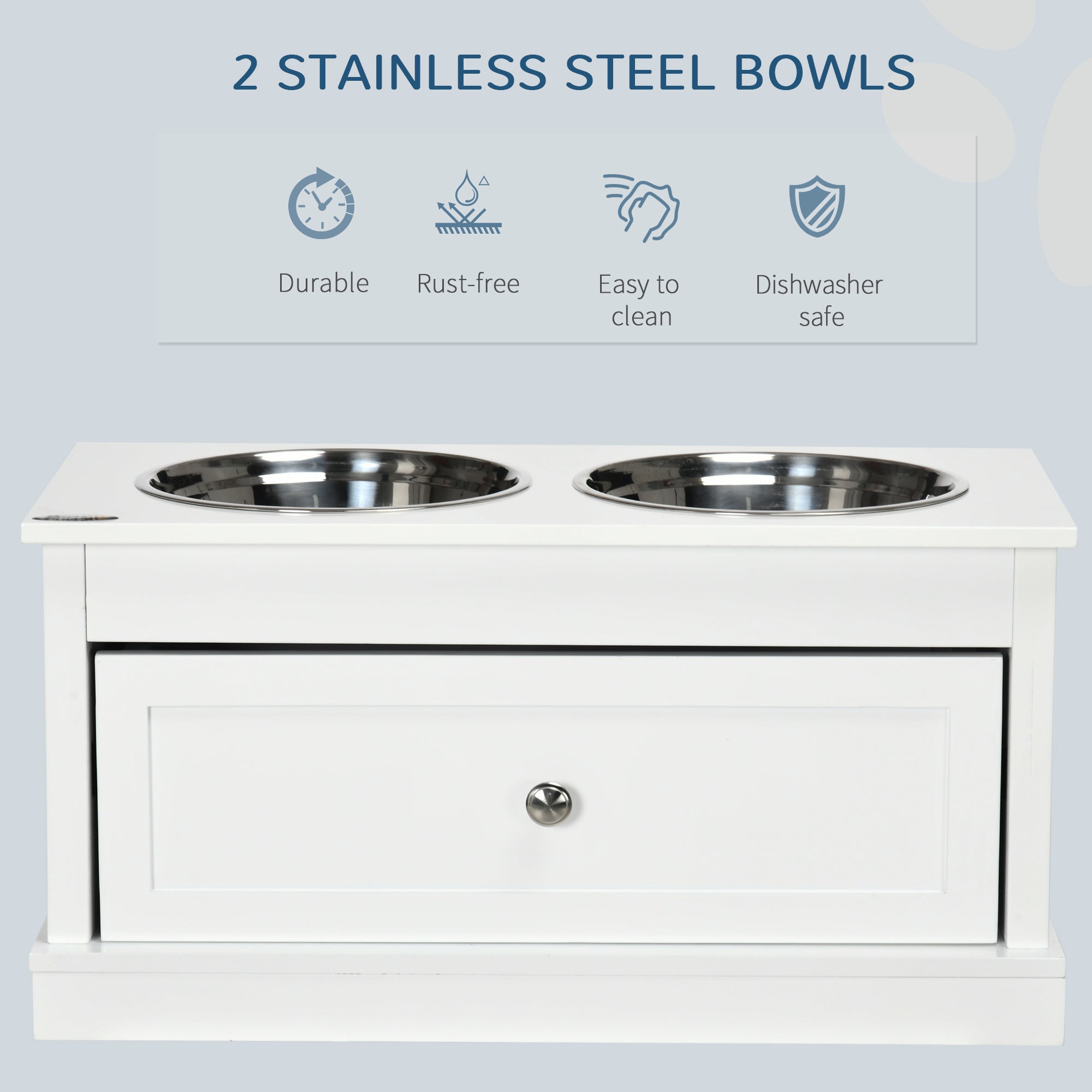 Large Elevated Dog Bowls with Storage Drawer Containing