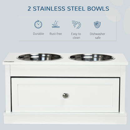 Large Elevated Dog Bowls with Storage Drawer Containing